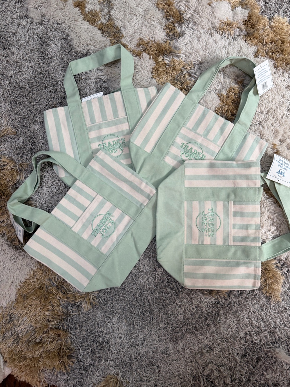 NEW Trader Joe’s striped canvas mini tote 👜 green 💚 design color with pockets